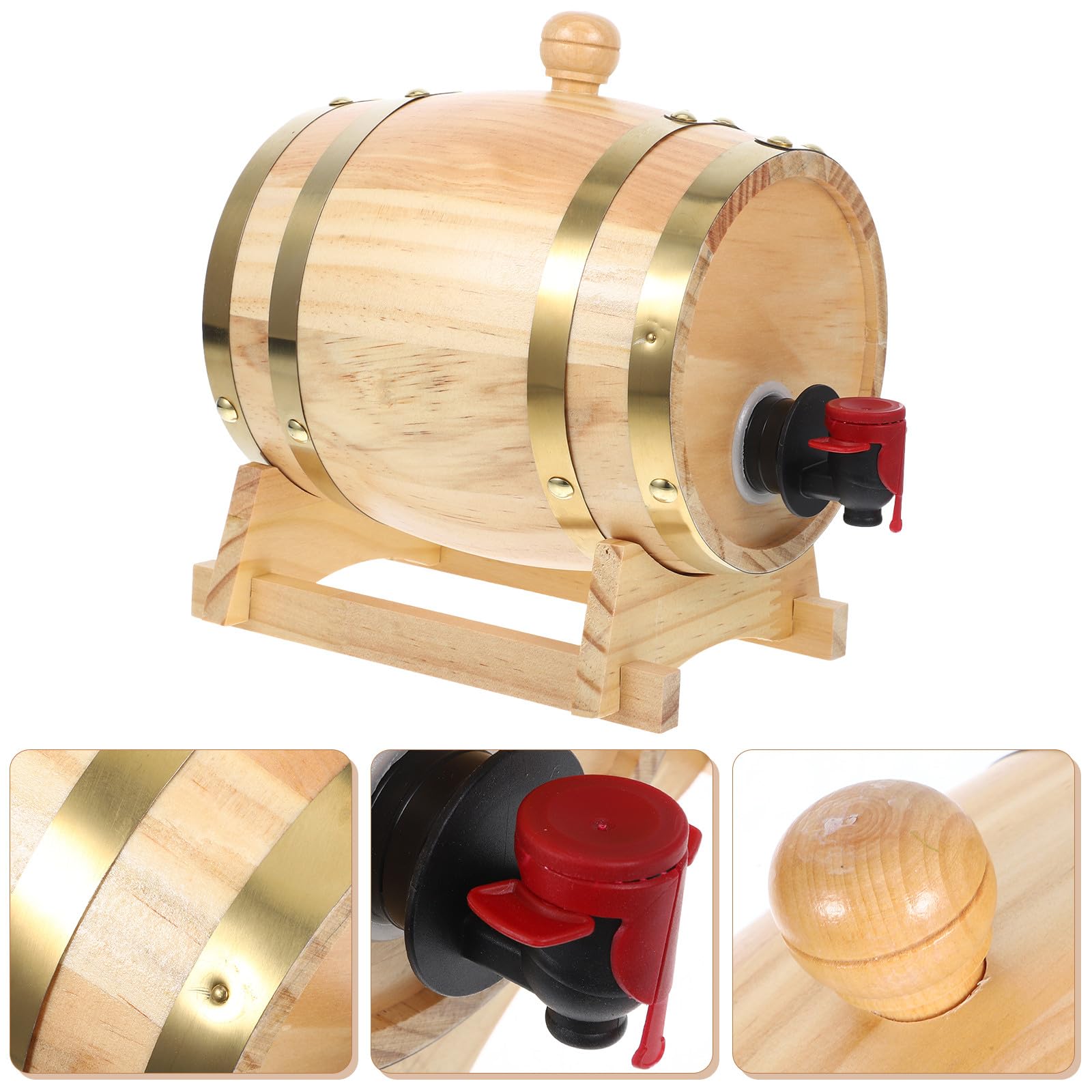 Abaodam Barile di Legno in Pino 0,8 l Rubinetto e Supporto, Dispenser per Vino, Birra e Liquori, Barile Decorativo per Casa e Collezionisti di Bevande Artigianali