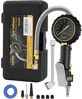 Tire Pressure Gauge with Steel Braided Hose, 100PSI Tire Inflator Gauge Air Chuck Air Compressor Attachments-measure tire pressure, inflate,deflate, 2.6" Glow Dial for Truck/Car/SUV/RV/Bike(with case)