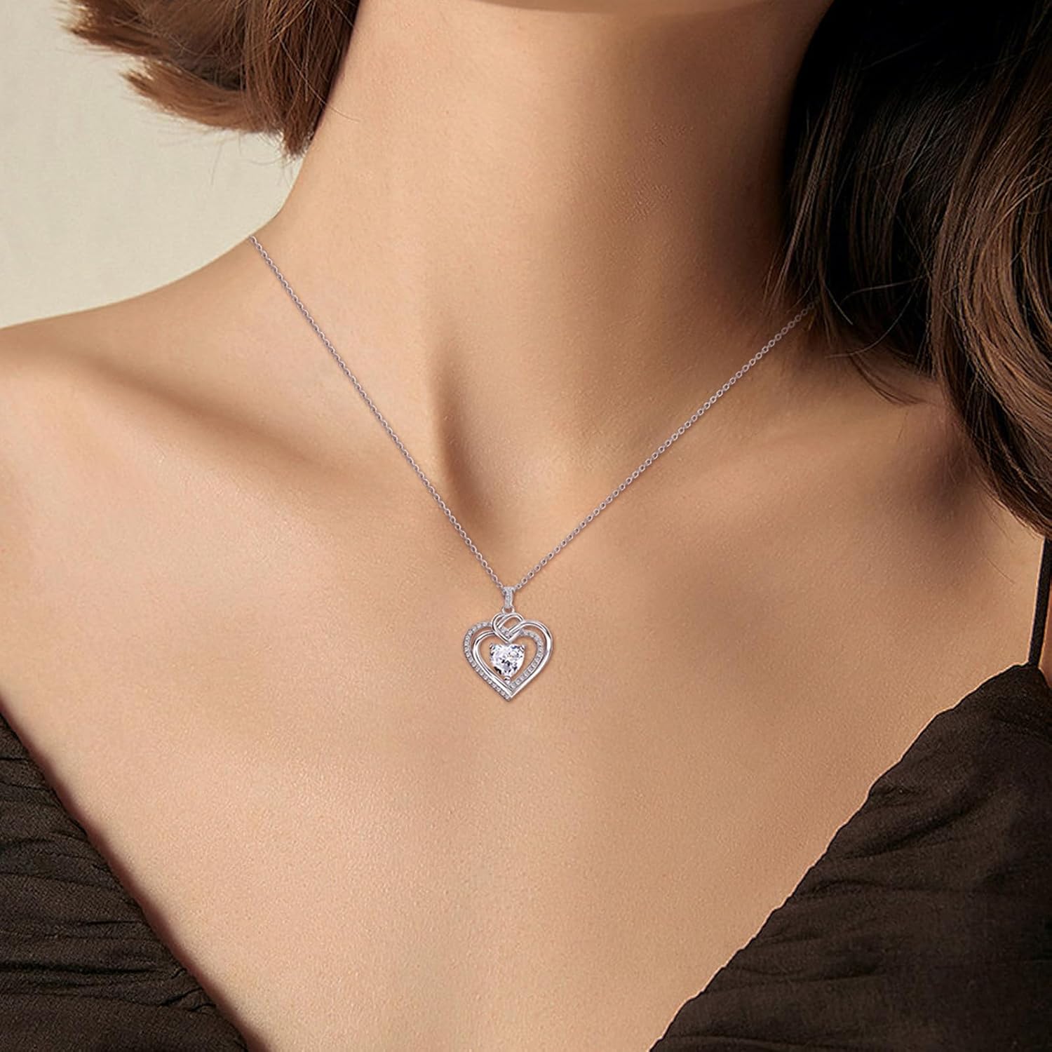 ELEDUCTMON Sterling Silver Heart Necklace for Women Cubic Zirconia Heart Shaped Pendant Necklace Adjustable Love Heart Charms Necklace Classic Necklace Gifts - Image 3