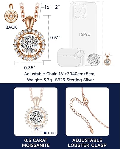 Miniatura 7 de MomentWish Collar flotante para mujer, collar de moissanita bailarina de 0.51 quilate para ella, colgante de plata de ley 925, aniversario,