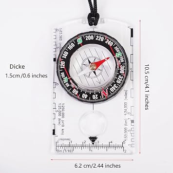 Outdoor Compass with Adjustable Declination Magnifying Glass Ruler Scale Multifunctional Orienteering Waterproof Compass for Map Reading Navigation Hiking
