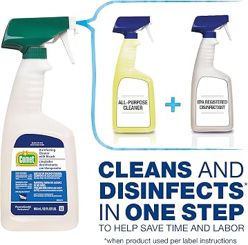 Comet Professional Multi Purpose Disinfecting Liquid Cleaner with Bleach Spray for Commercial Use, 32 fl oz (Case of 6)