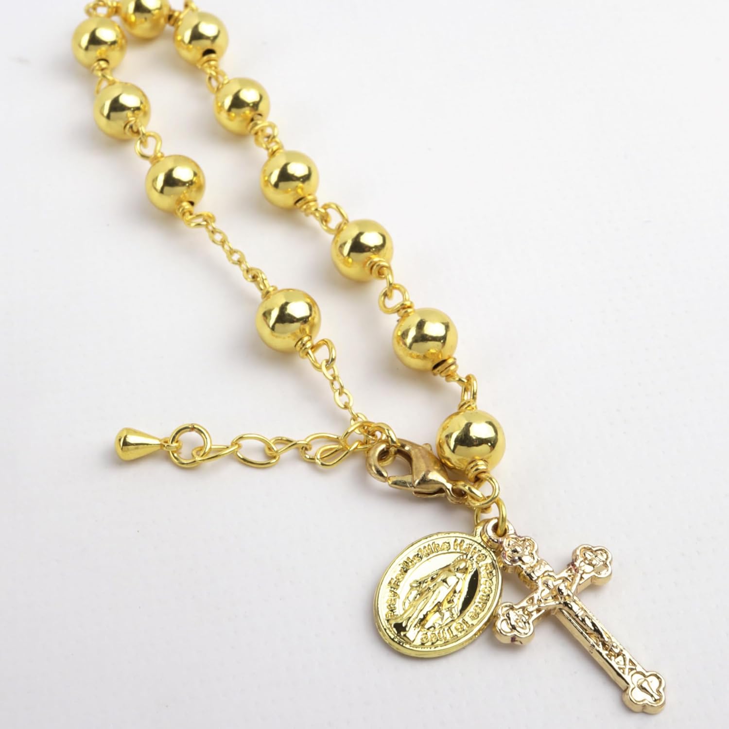 Needzo Gold Tone First Communion Rosary Bracelet, Beaded Chain with Cross and Miraculous Medal Charms, Catholic Religious Gift Keepsake for Eucharist or RCIA - Image 6