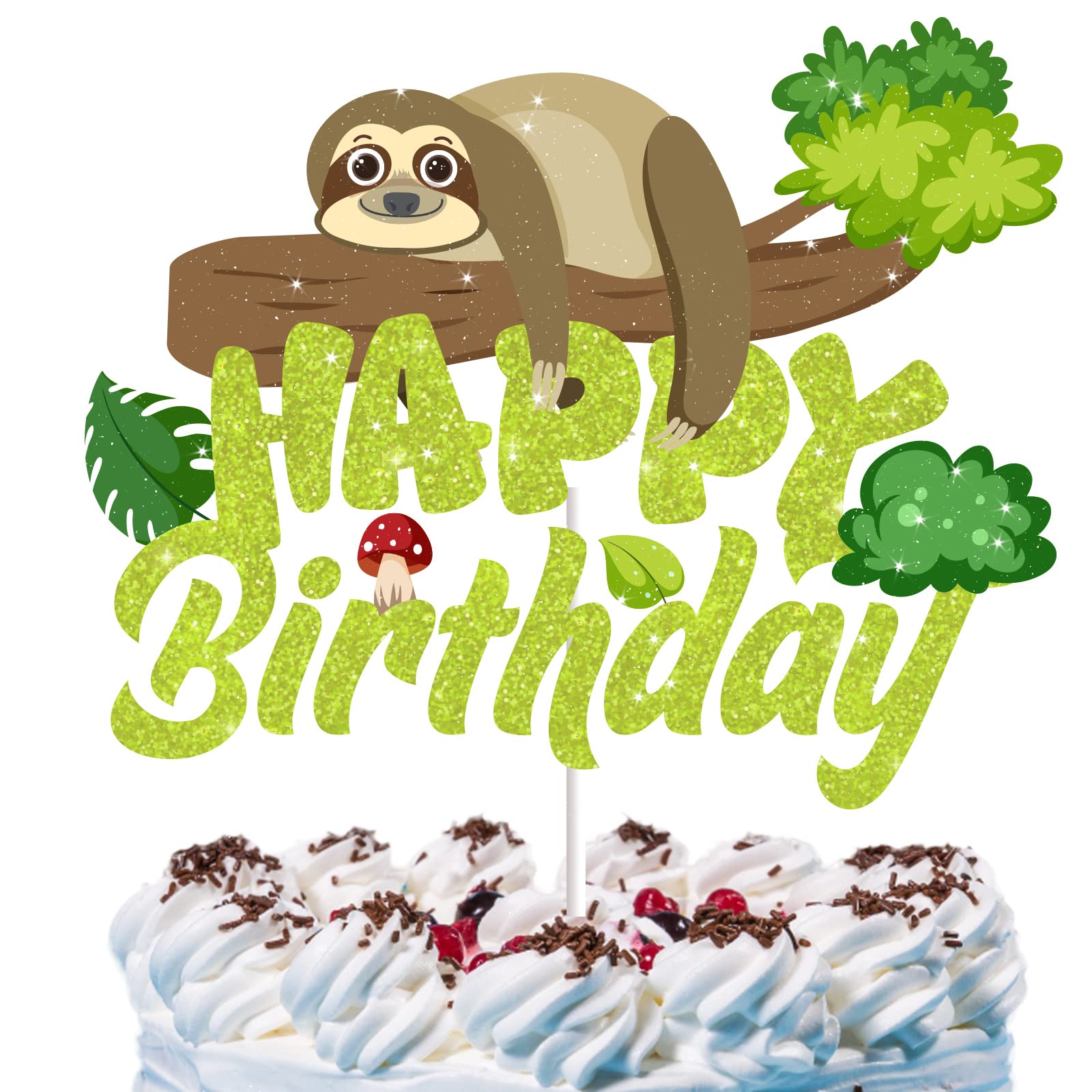 Sloth Happy Birthday Cake Topper for Boys Girls Baby Shower Sloth Birthday Party Supplies Glitter Cute Animal Theme Party Decorations Slowly Sloths Cake Decorations