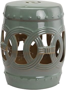Outsunny 14" x 17" Ceramic Garden Stool Strong Glazed Material Green | Double-Coin Knotted Ring Design, Decorative Outdoor Stool, Home Collection