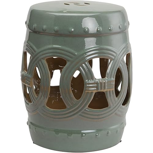 Outsunny 14" x 17" Ceramic Side Table Garden Stool with Knotted Ring Design & Glazed Strong Materials, Green