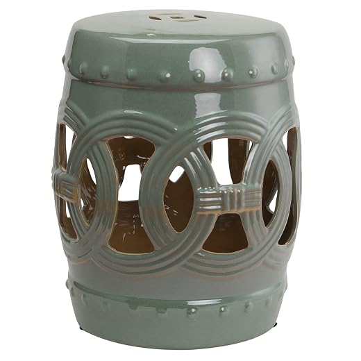 Outsunny 14" x 17" Ceramic Garden Stool with Double-Coin Knotted Ring Design & Strong Glazed Material, Decorative Outdoor Stool, Home Collection, Green