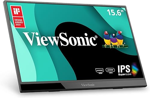 ViewSonic VX1655 Monitor LED IPS portátil de 15.6 pulgadas 1080p FHD con alimentación de 2 vías USB C de 60 W, mini HDMI, altavoces duales y soporte