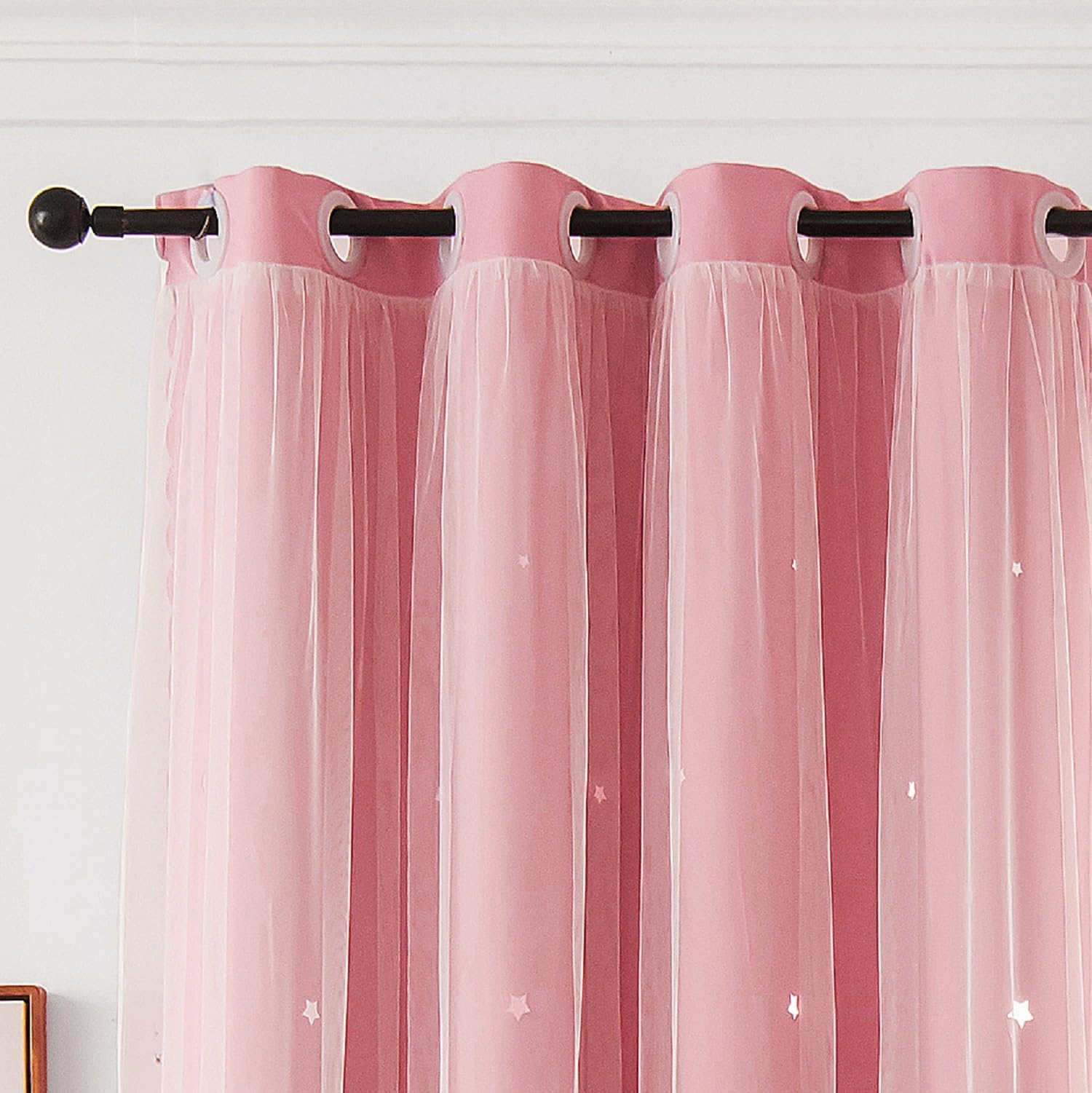 Star Cutout Pink Curtains Blackout Princess Room 4 Panels 52x72 Inches Long