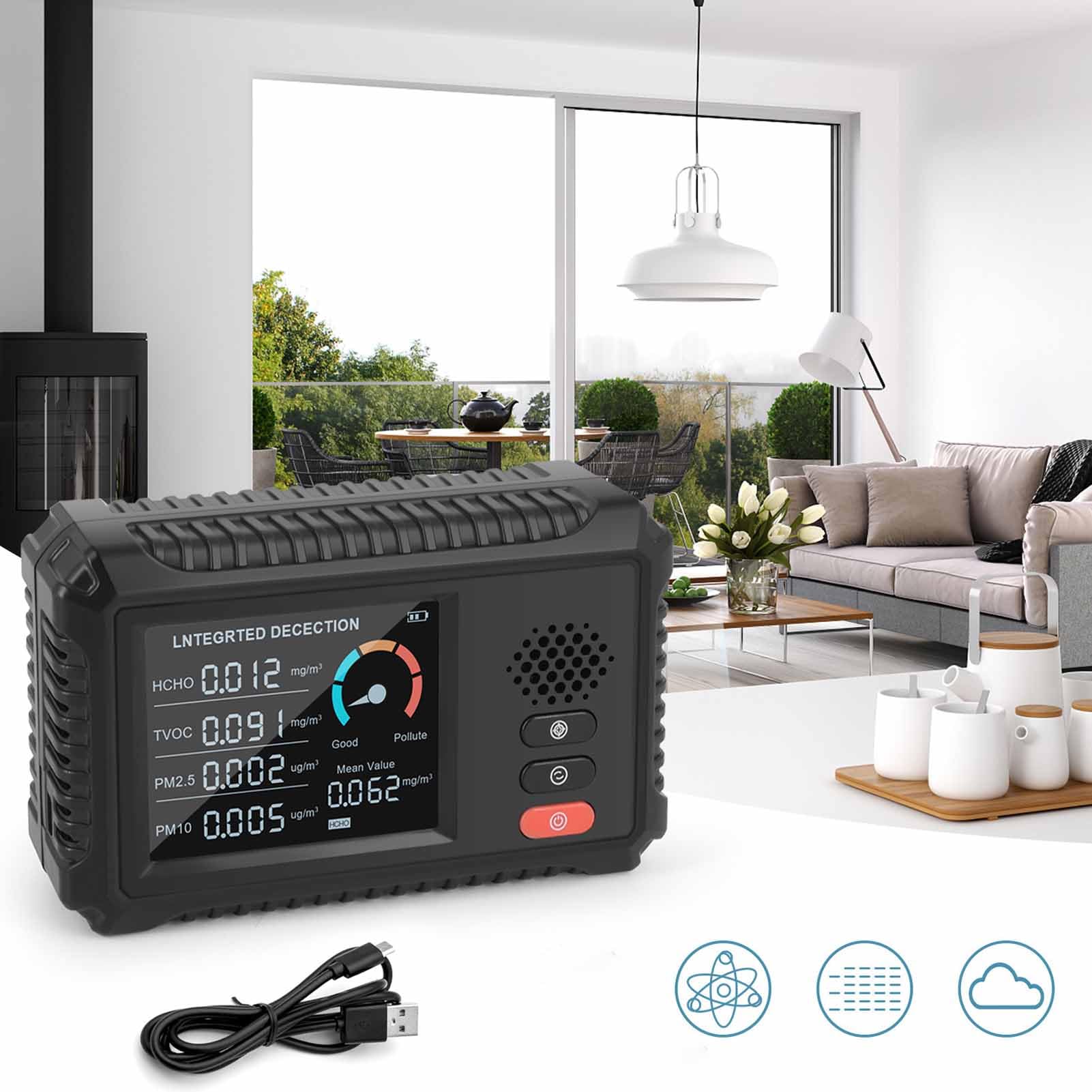 Compact Indoor Air Quality Detector, Colorful LCD Screen PM2.5 Meter for HCHO TVOC PM2.5 PM10, 4 in 1 Sensor Technology, Easy to Use for Home Automobile Tent Travel