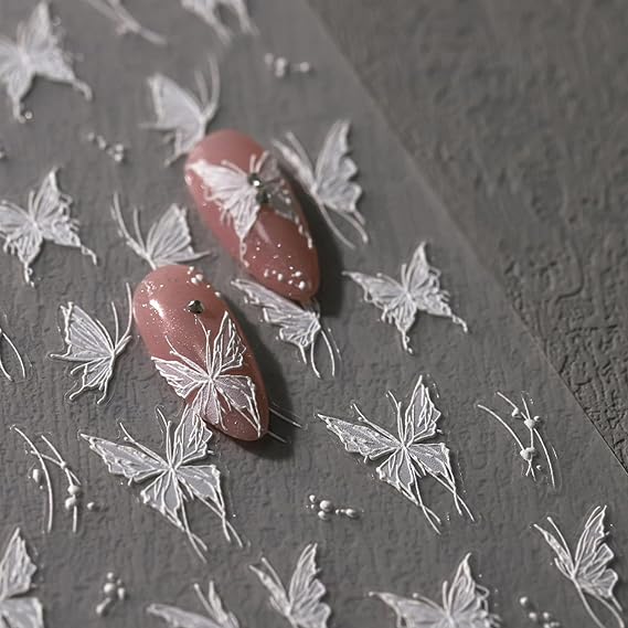 3D Embossed White Flower Nail Art Stickers, Self-Adhesive 5D Nail Decals for Nail Art Design, 1 Sheet of Nail Decorations