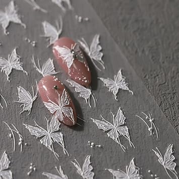 3D Embossed White Flower Nail Art Stickers, Self-Adhesive 5D Nail Decals for Nail Art Design, 1 Sheet of Nail Decorations