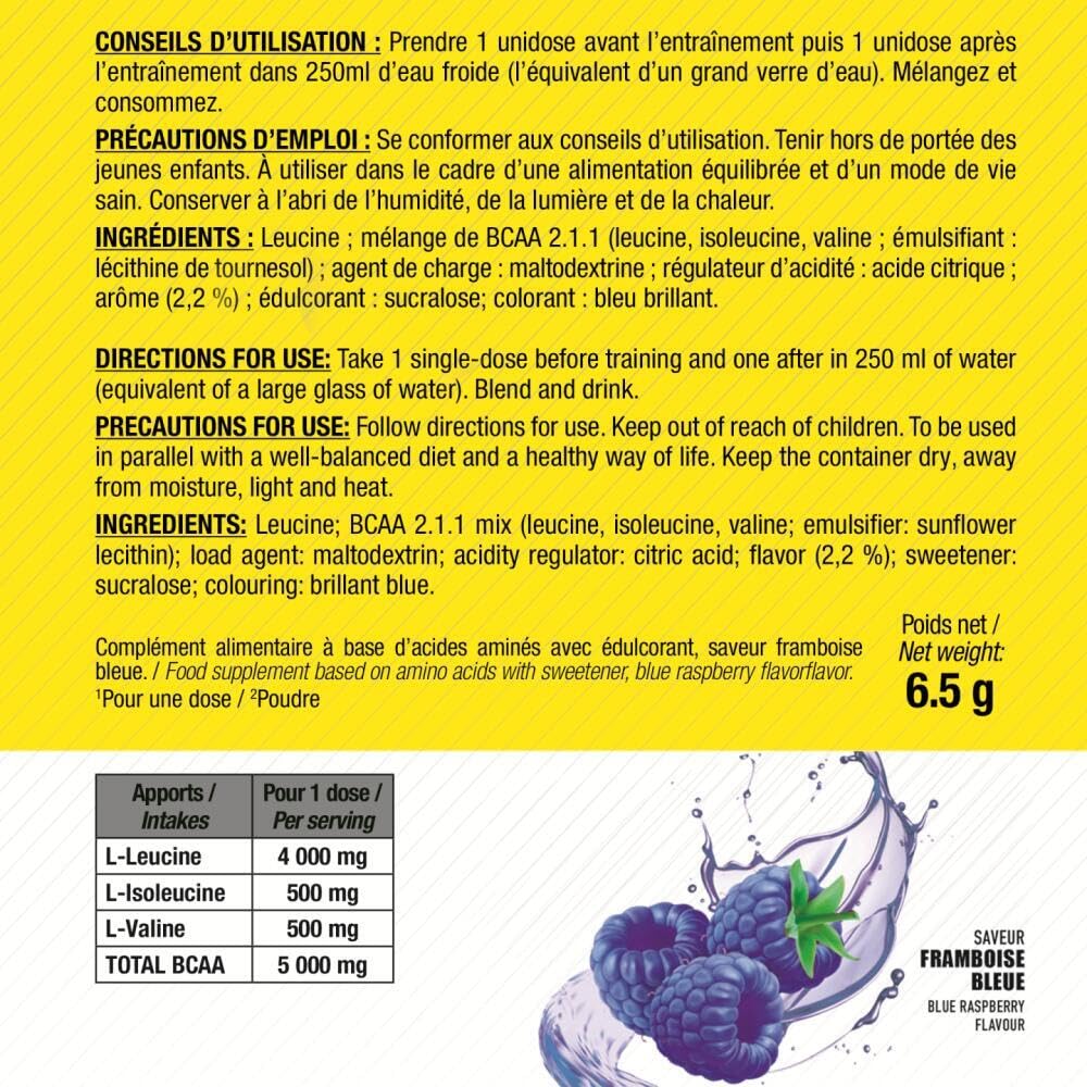 BCAA POUDRE 8.1.1 Zero - Acides Aminés Musculation Vegan - Votre Allié Pour Des Entraînements Efficaces - Performance Accentuée - 500g - Saveur Blue Raspberry - Eric Favre