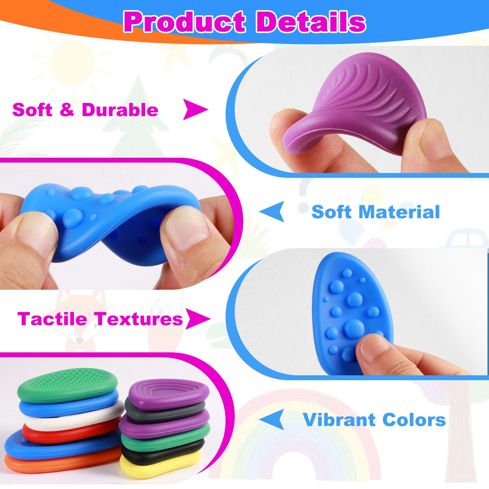 GTNCE 12 Pcs Sensory Stone, Sensory Fidget Toys, Textured Worry Stones for Kids & Adults - Image 3