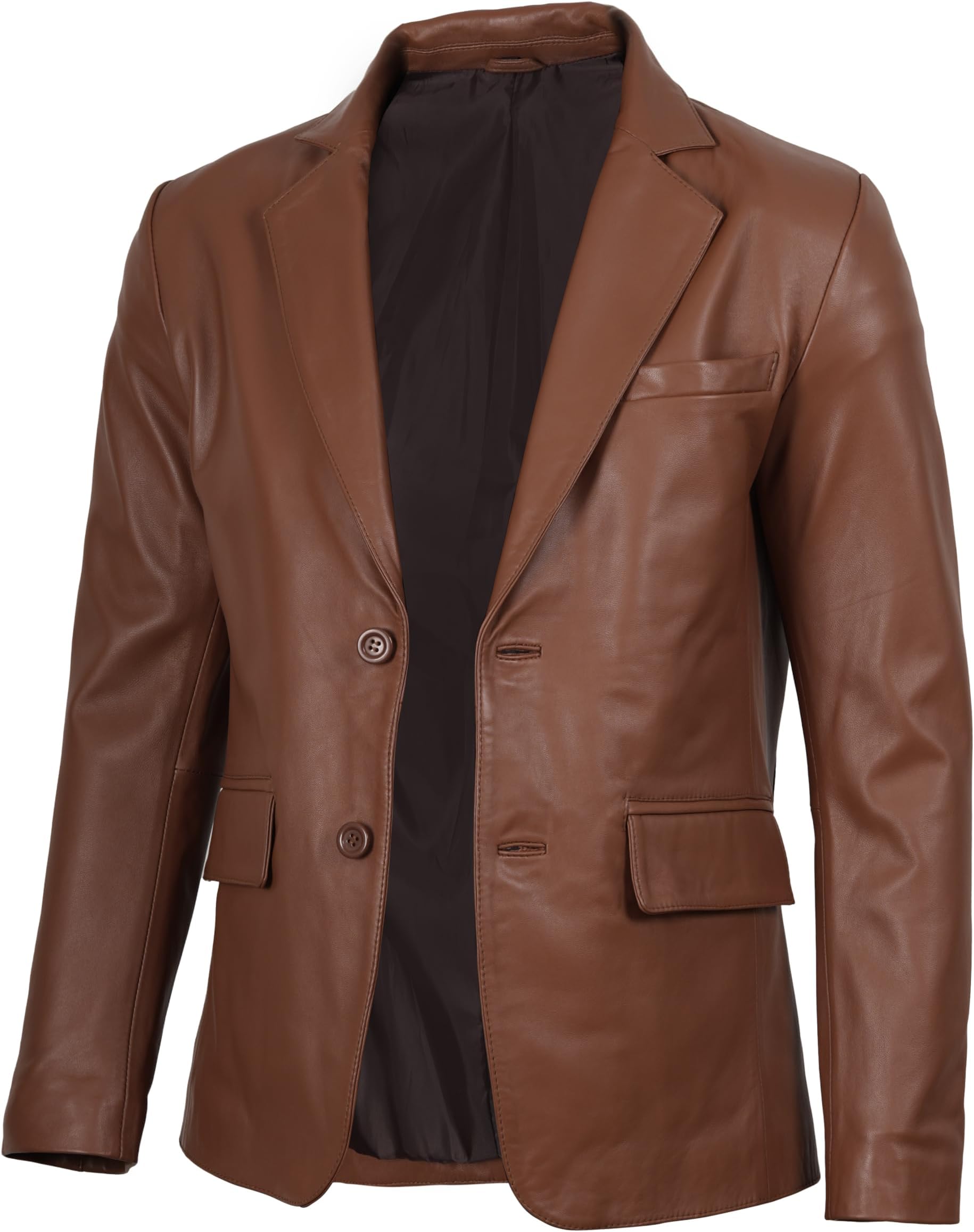 Mens Leather Jacket — Real Lambskin Leather Blazer, Notched Collar Sport Coat for Men