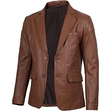 fjackets Men's Leather Jacket Real Lambskin - Big and Tall Leather Blazer Men Sport Coat, Notched Collar Leather Jacket Men
