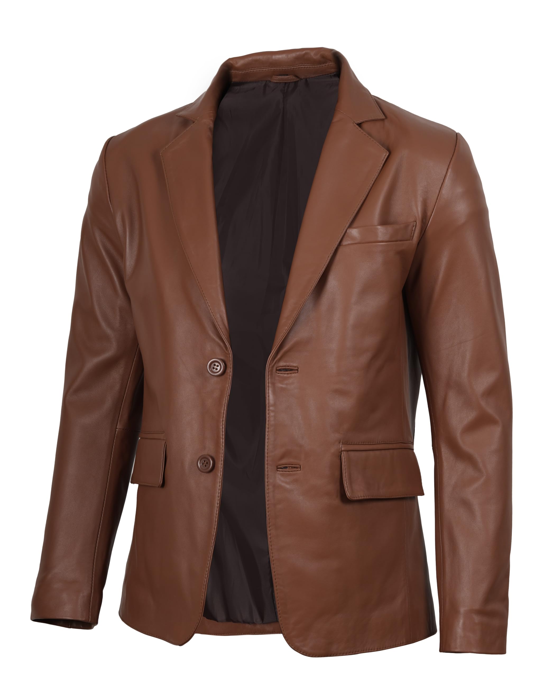 fjackets Mens Leather Jacket — Real Lambskin Leather Blazer, Notched Collar Sport Coat for Men