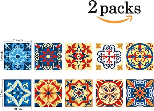 Miniatura 3 de Calcomanías de Azulejos Estilo Azulejo Español Portugués para Salpicadero Despegar y Pegar Juego de 20 piezas (7.9_G)