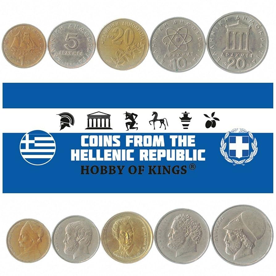 Greece 5 Mixed Coins | 1 to 20 Drachmas | Hellenic Republic