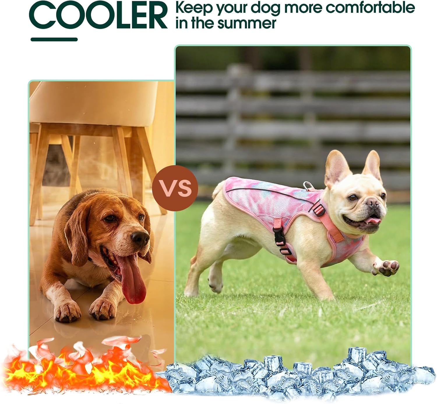 Kuoser Dog Cooling Vest for Dogs, Lightweight Cooling Shirt for Small Medium Large Dogs, Adjustable Pet Cooler Jacket with Reflective Stripe, UV Protection Pet Harness T-Shirt for Summer Outdoor