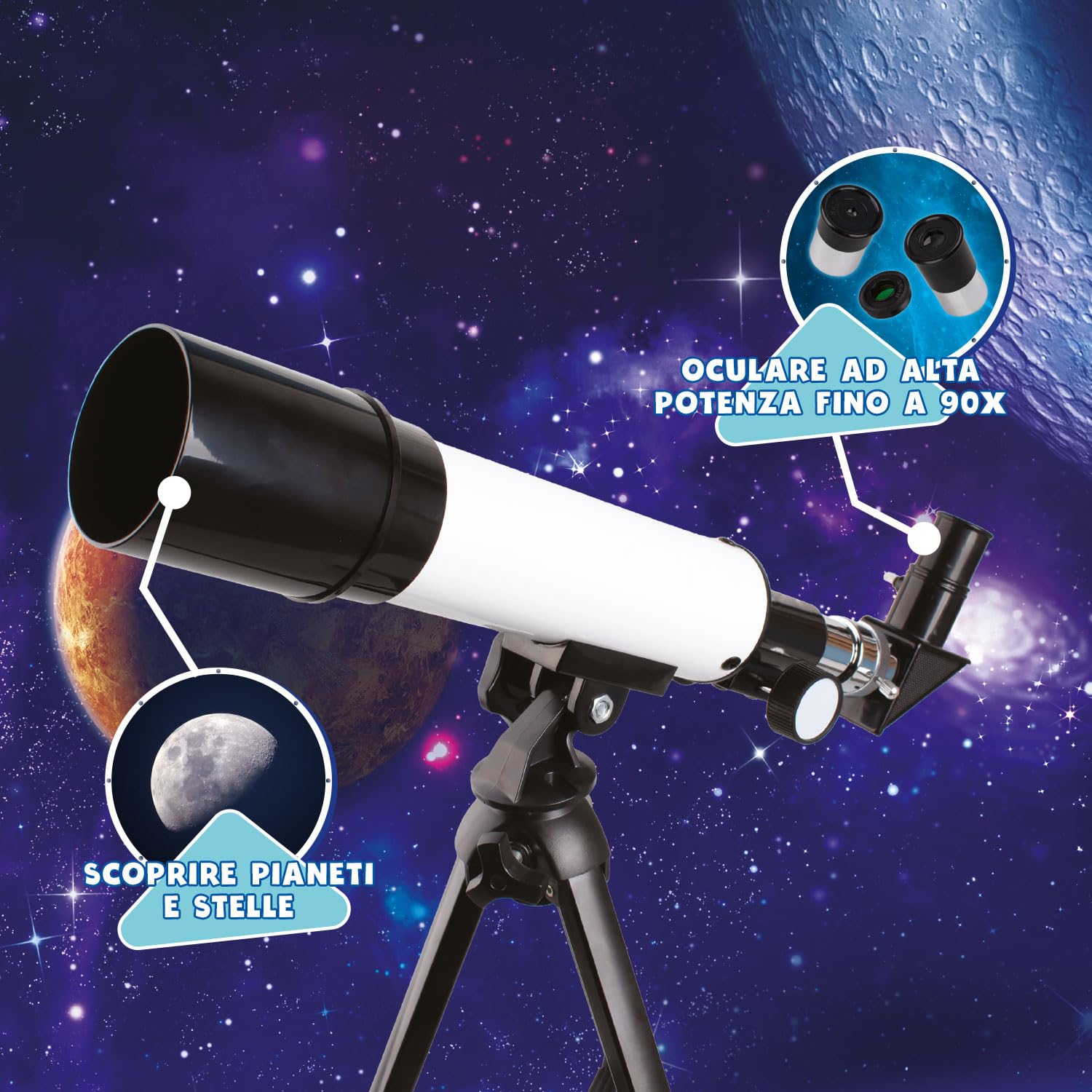 Party town Big Minds - Telescopio Astronomico Bambini con App Didattica | Telescopio Bambini con 3 Lenti | Astronomia | Telescopios per Bambino | Regalo Bambino 8 Anni