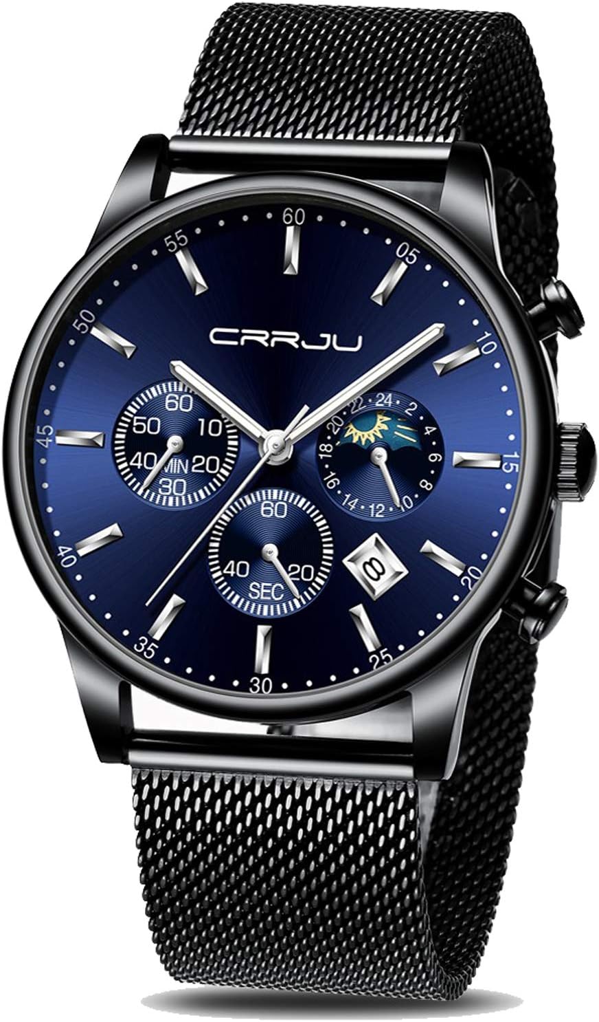 Men's Fashion Casual Watches Auto Date Chronograph Watch Men Nice Work Watches Waterproof 30M Full Steel Quartz with Mesh Strap