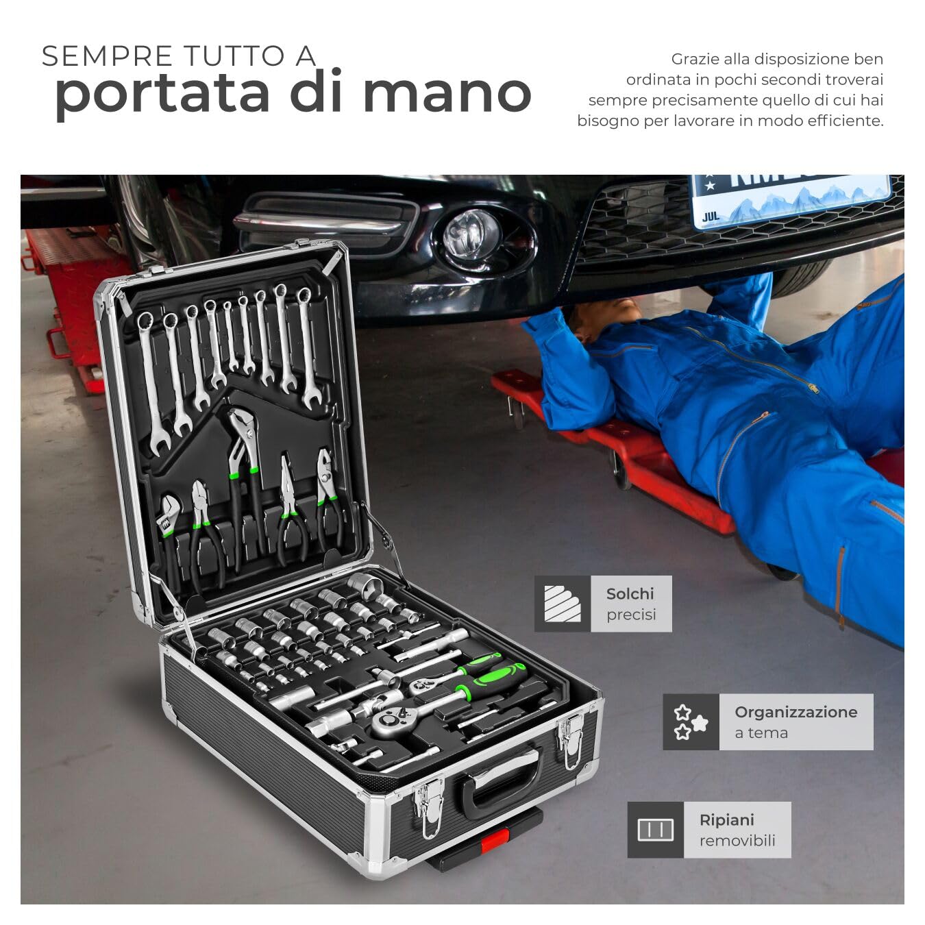 tectake® 1200 Set di Attrezzi Trolley, Valigia Alluminio, Porta utensili, Portautensili, Cassetta, Valigetta da Lavoro, Attrezzi da Lavoro, Trolley Porta Attrezzo