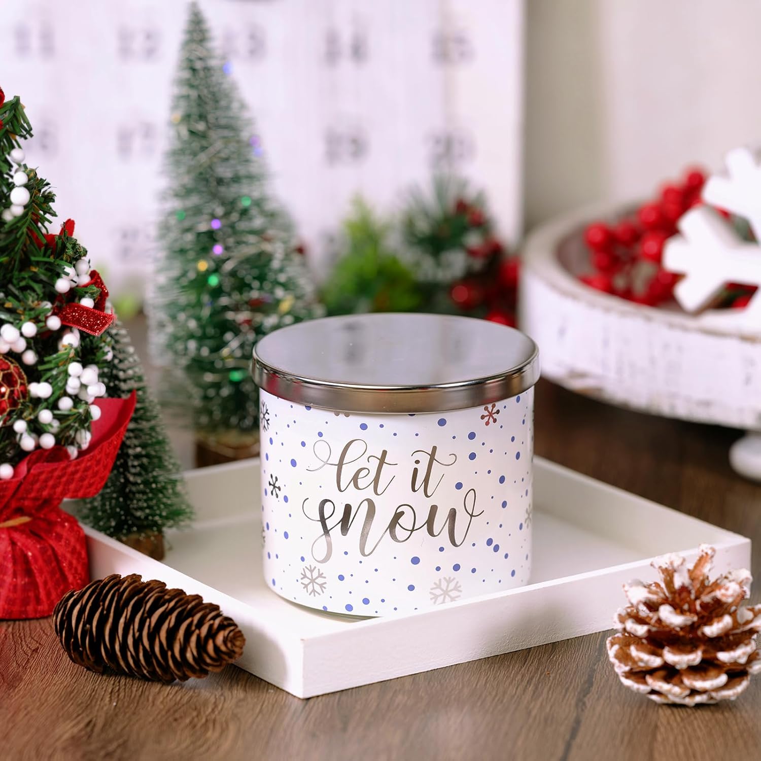 Christmas Candles, Winter Snowflakes Candle, Winter Pine Scented Candle, Large 3 Wicks, 14 oz Christmas Scented Candles - Image 5