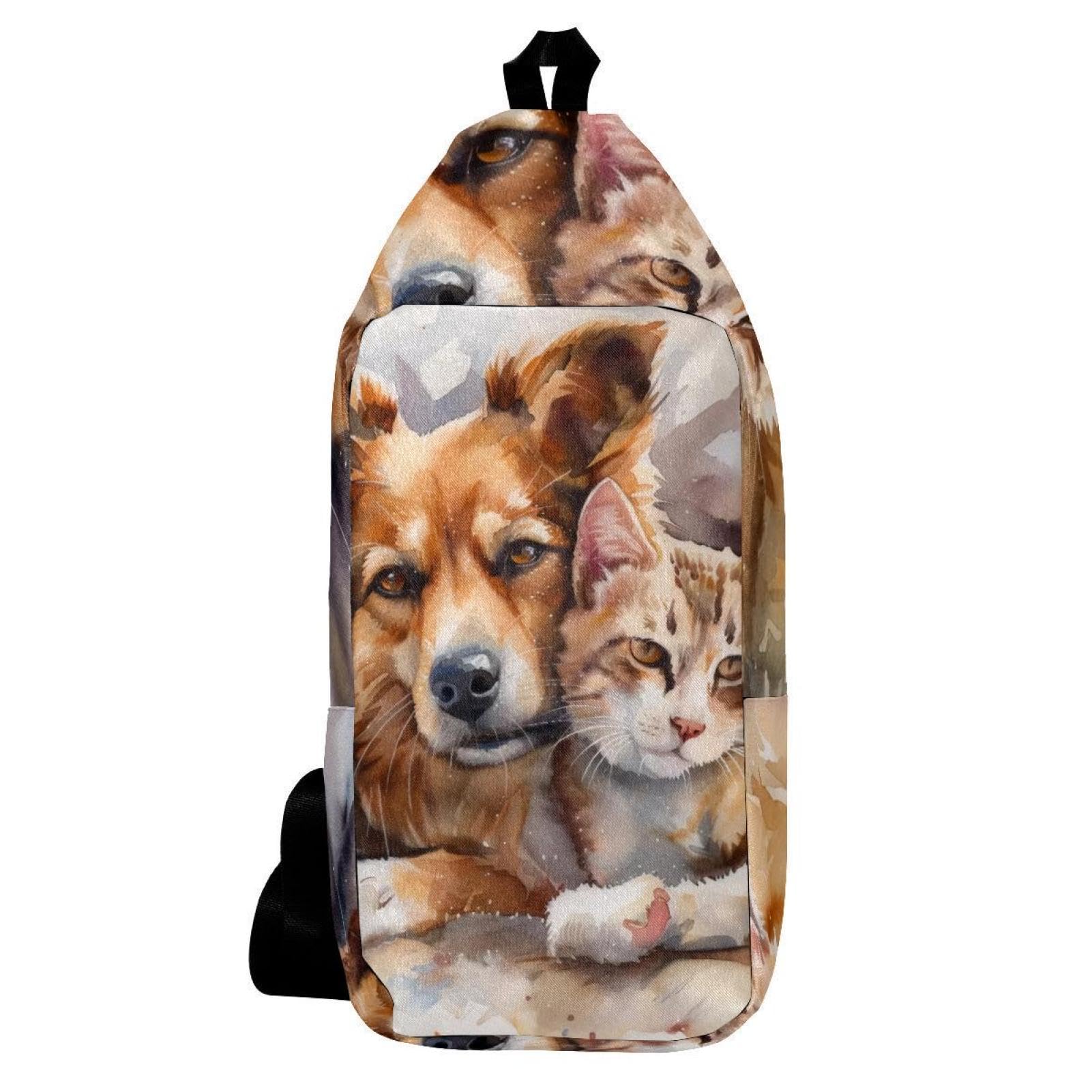 Sac à dos à bandoulière aquarelle chat chien multicolore compact et ergonomique