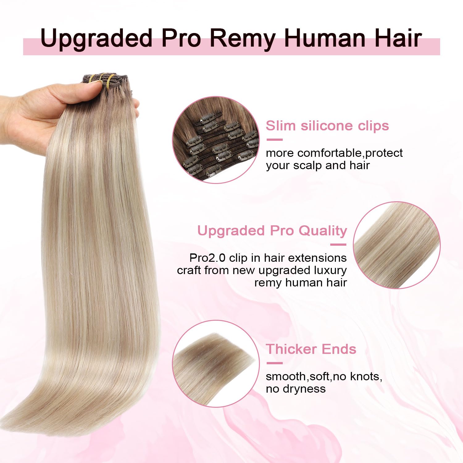 Pro2.0 Remy Clip in Extensions Real Human Hair #8/60/18 Ash Brown to Ash Blonde Mix Platinum Remy Clip in Hair Extensions Real Human Hair 18inch 120g Thick 7pcs Double Weft（#8/60/18-18inch）