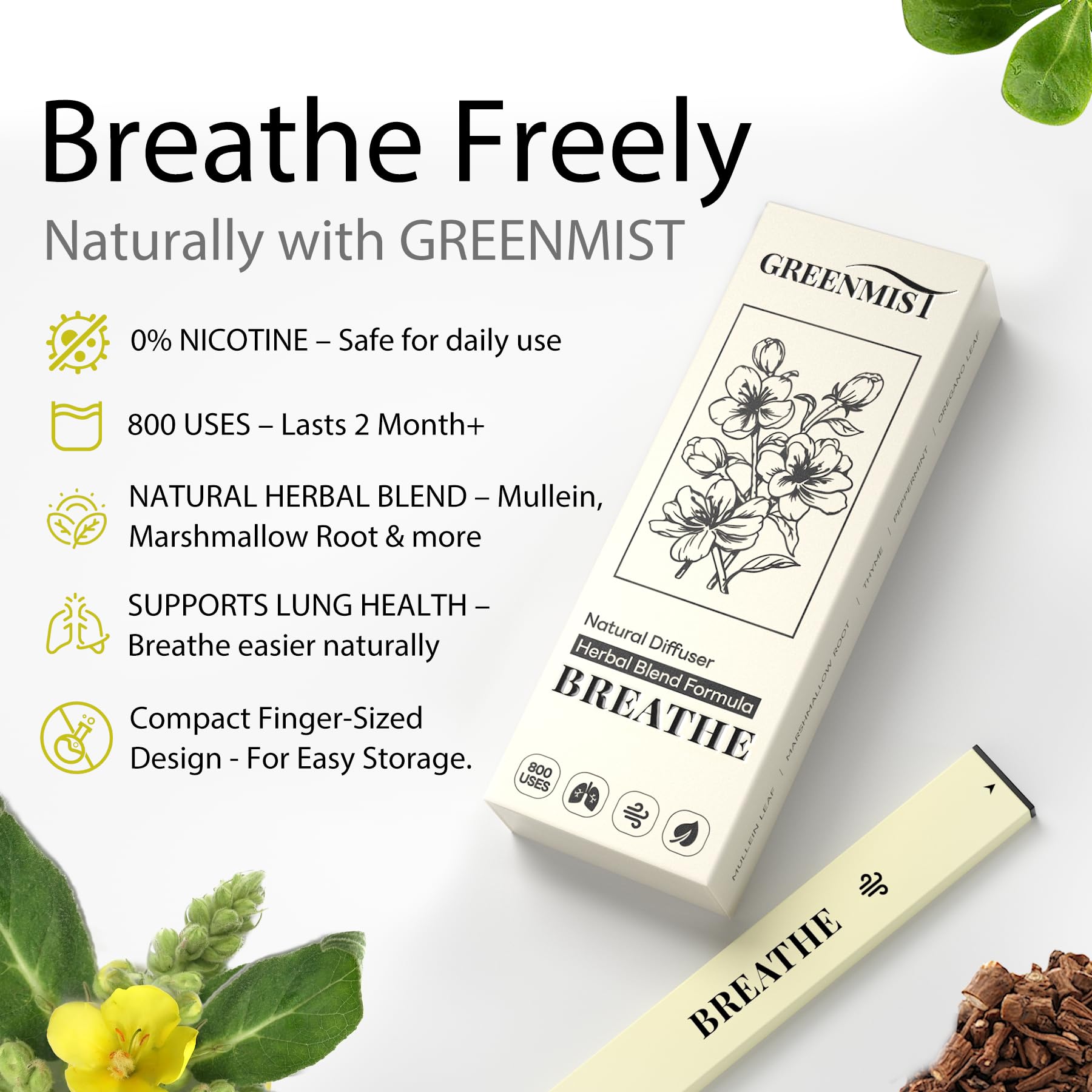 GreenMist Dual Herbal Diffuser Pen Set - Ashwagandha Relaxation Pen for  Anxiety Relief & Mullein Lung Diffuser for Respiratory Support | 800 Uses  Each, All-Natural Botanicals : Amazon.co.uk: Home & Kitchen