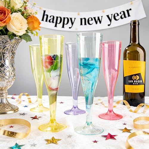 Miniatura 2 de WDF Paquete de 36 Copas de Champán de Plástico Coloridas - 7 OZ Copas de Champán Coloridas de Plástico Suministros para Fiestas, Rosa, Amarillo,