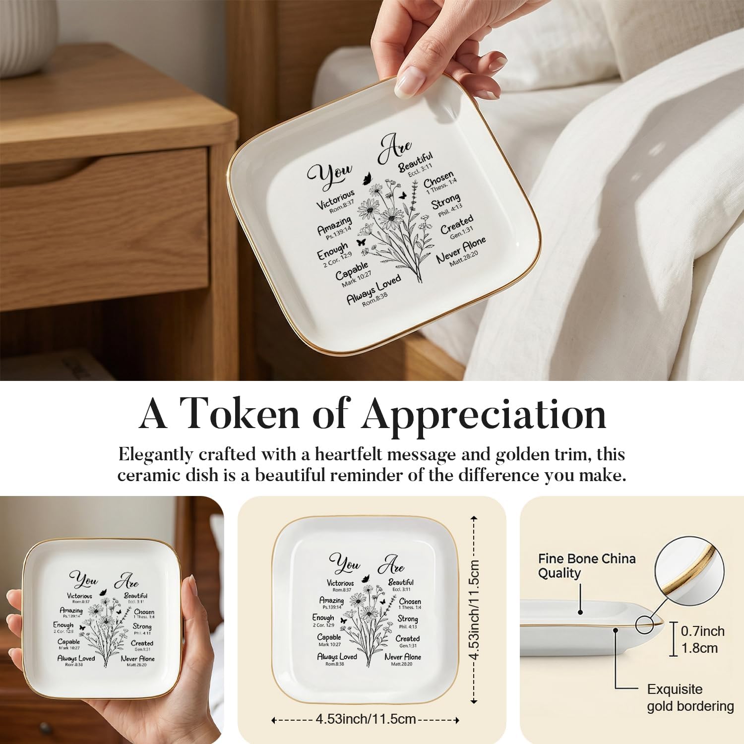 Christian Gift Ring Dish for Women – You Are Amazing-Ceramic Jewelry Tray, Inspirational Trinket Dish for Best Friend, Sister, Coworker, Teacher, Birthday, Mother’s Day, Retirement Gift, 4.53 Inch image 5