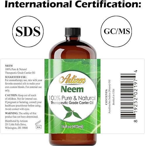 Miniatura 2 de Artizen - Aceite de neem (16 onzas) para plantas en aerosol, aceites esenciales, esmalte de hojas, cuidado del cabello, aceite de masaje, uñas,