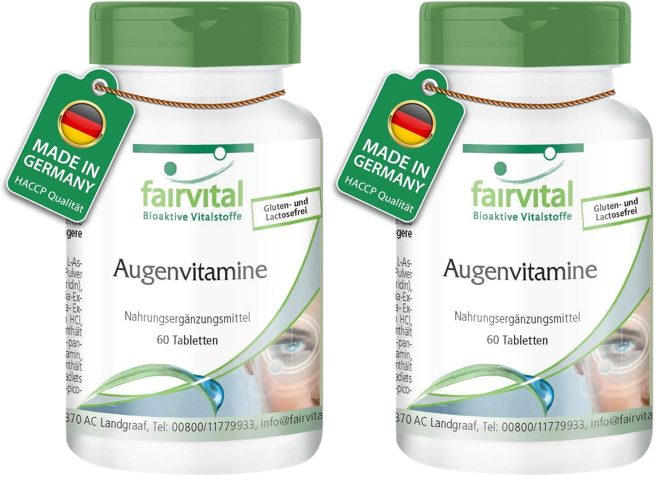 fairvital Augenvitamine, 60 Tabletten, speziell für die Augen entwickelt, Multivitamin Komplex mit Lutein, Zeaxanthin u.v.m., schluckfreundlich (Packung mit 2)
