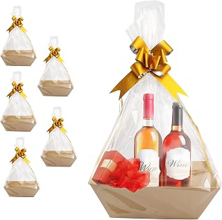 [5PK] Bulk Baskets For Gifts Empty To Fill | Gift Basket Kit- Small 8x10” Kraft Basket, Basket Bags, Gold Bows | Christmas, Valentines, Bridesmaid, Easter | Gift To Impress- Upper Midland (Kraft)