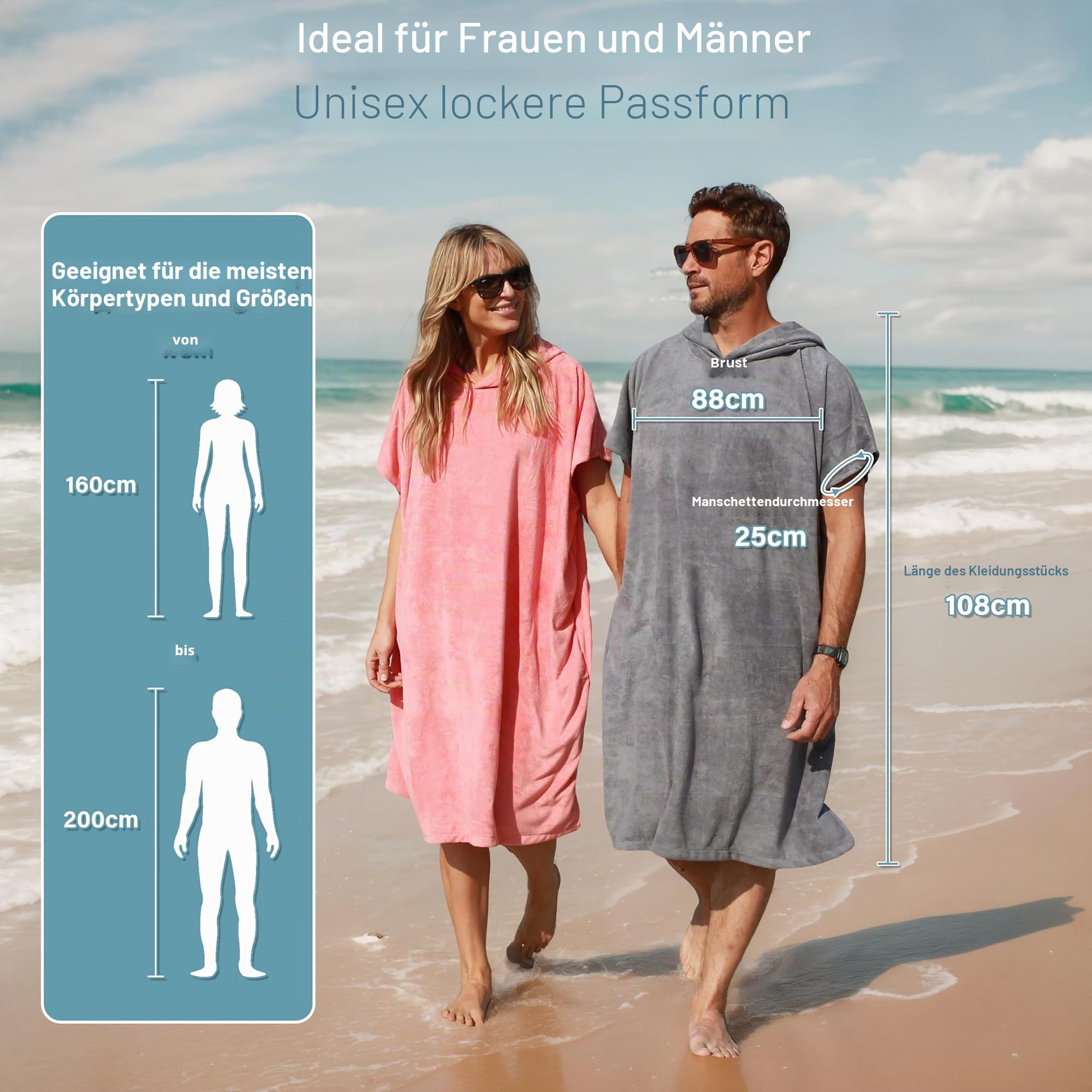 Kato Tirrinia Surf Poncho Umziehhilfe Strand für Damen Herren, Badeponcho mit Kapuze Absorbierender Winddichtes, Handtuch Poncho als Umziehhilfe für Surfer Schwimmen Camping Sauna Baden, Armeegrün