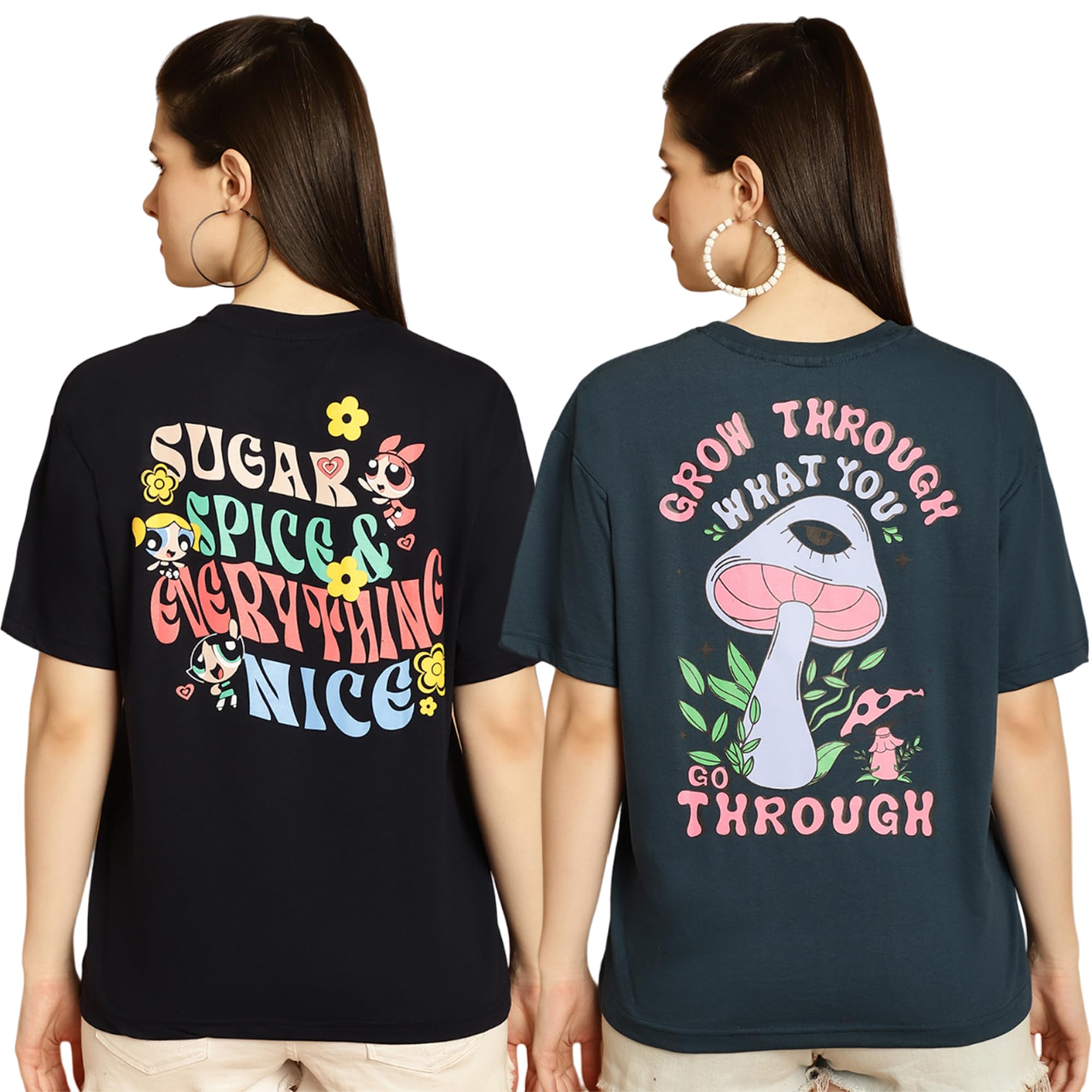 Preneum T-shirt oversize da donna con cartoni animati