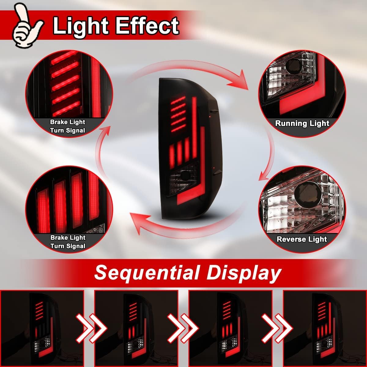 Nixon Offroad LED Tail Lights Assembly for 2014-2021 Toyota Tundra Pickup, Rear Brake Lamps Replacement with Sequential Turn Signal, Driver & Passenger Side (Smoked Lens)