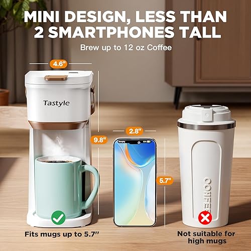 Miniatura 4 de Cafetera de una sola taza, para tazas K y molidos, mini cafetera con mango portátil, tamaño de preparación de 6 a 12 onzas, para viajes, camping,