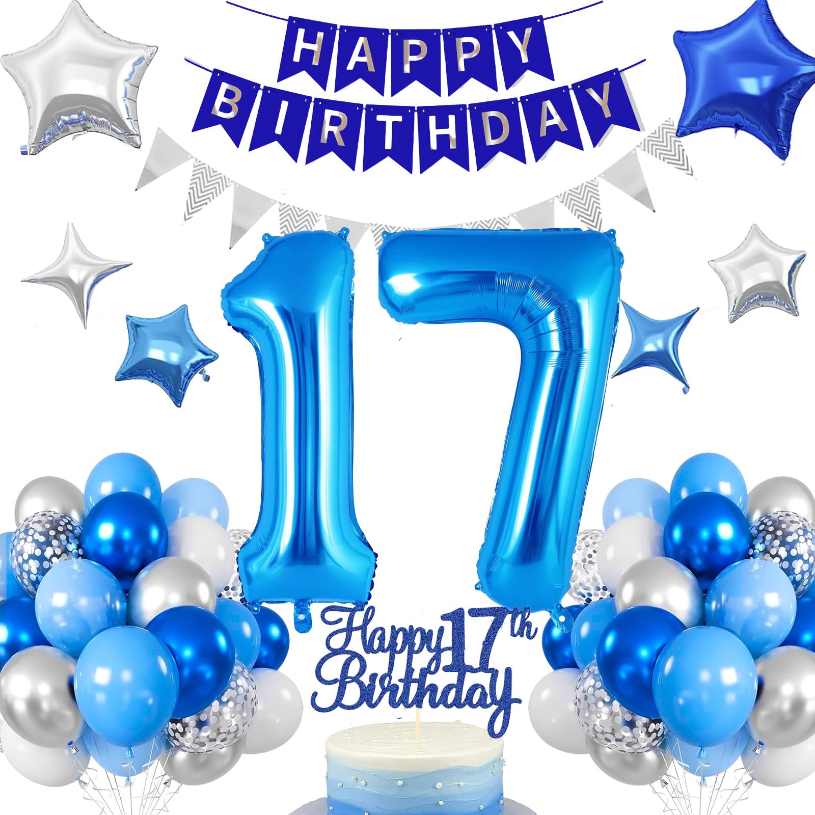 17th Birthday Decoration, 17th Birthday Boy Blue, Birthday Decoration 17 Years Boy, Balloons 17th Birthday Happy Birthday Garland Balloon 17 Decoration for Birthday, Birthday Decoration Boys 17 Years โ image 1