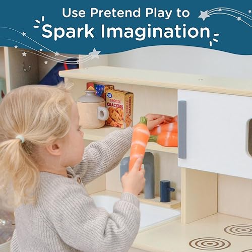 Miniatura 6 de Children's Factory - Cocina de madera para niños pequeños, cocina combinada que incluye fregadero, estufa y microondas con diseño realista, muebles