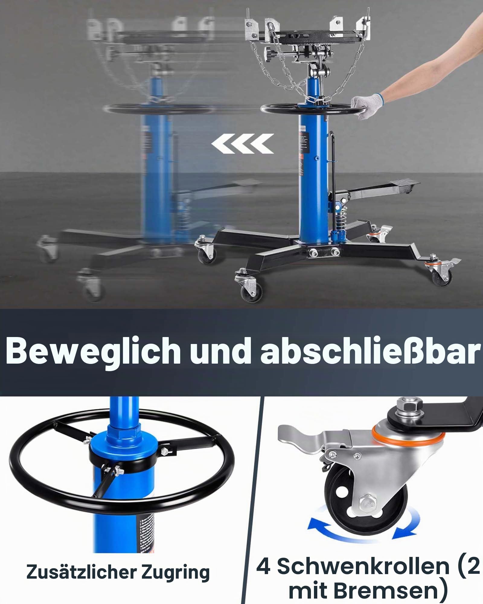 VEVOR Getriebeheber Motorheber 500 kg, Motorblock Getriebe Heber 85-170cm Hubbereich, 2-Stufen Faulenzer Hydraulischer Wagenheber kfz Heber Motorblock Motorheber Autowerkstätten Autogetrieben, Blau