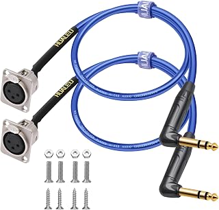 2FT 1/4 to XLR Pass Through Cable,D Type 3Pin XLR Female to Right Angle 6.35mm TRS Male Patch Panel,Floor Box cable-20AWG Silver-Plated Copper Conductor,Included with mounting screws-2Pack