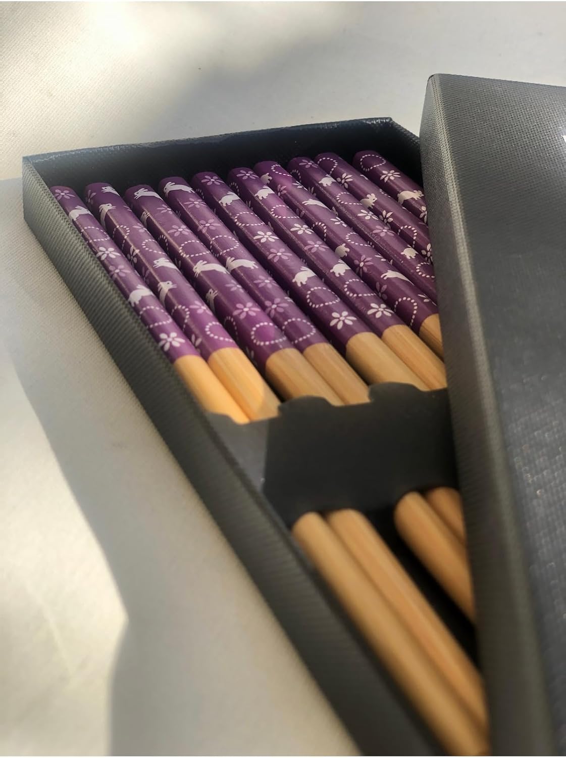 Japanese Bamboo Chopsticks Rabbit Design 5 Pairs Boxed Reusable Chopstick Set - Patterned