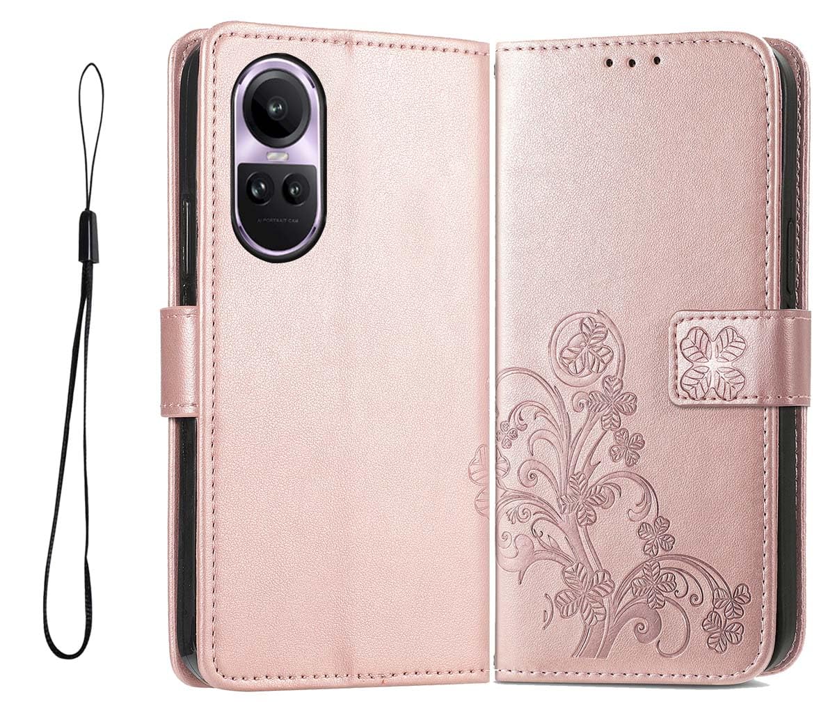 GOKEN Cover Portafoglio Per Oppo Reno 10 5G / Pro 5G, Custodia Flip In Pelle PU Con Slot Carte E Supporto (Oro Rosa)