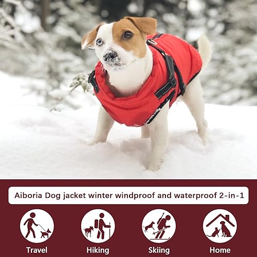 Aiboria Dog Jacket Windproof Warm Pet Fleece Coat Dog — side view showing full product dimensions