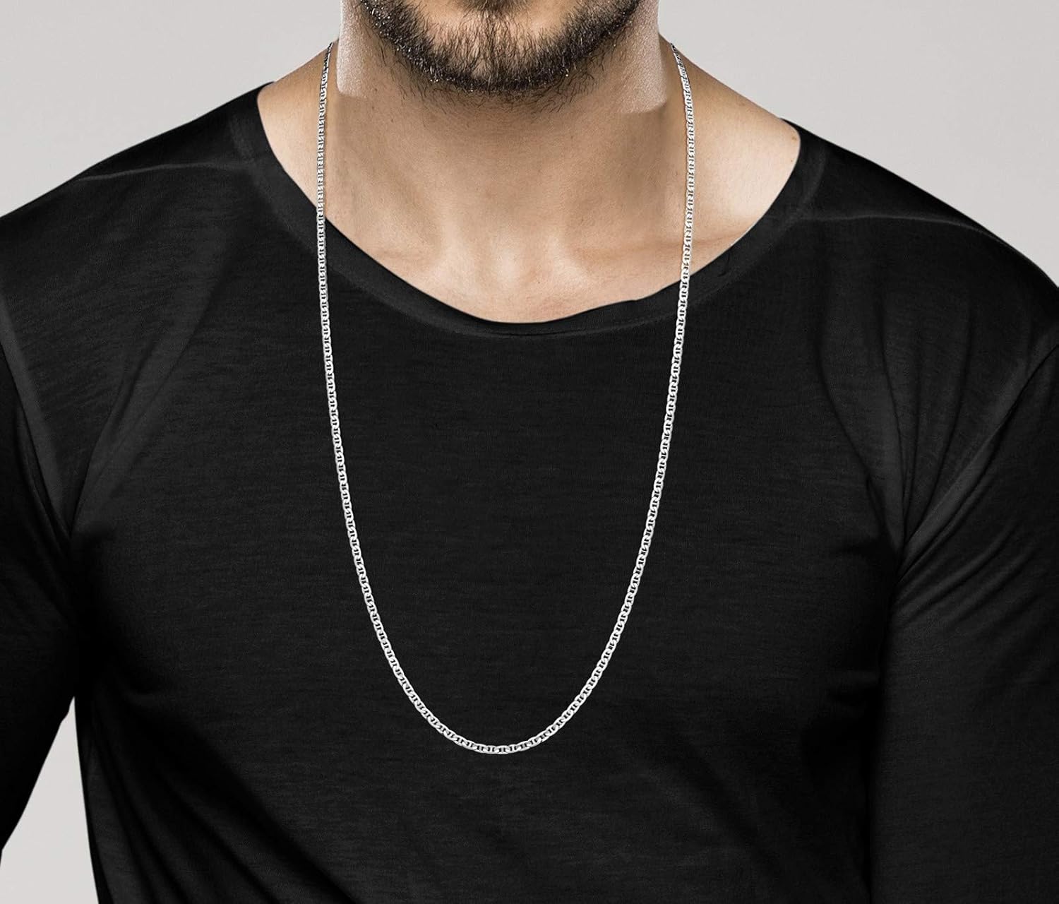 Miabella Solid 925 Sterling Silver Italian 3mm Diamond-Cut Flat Mariner Link Chain Necklace for Women Men, Made in Italy - Image 4