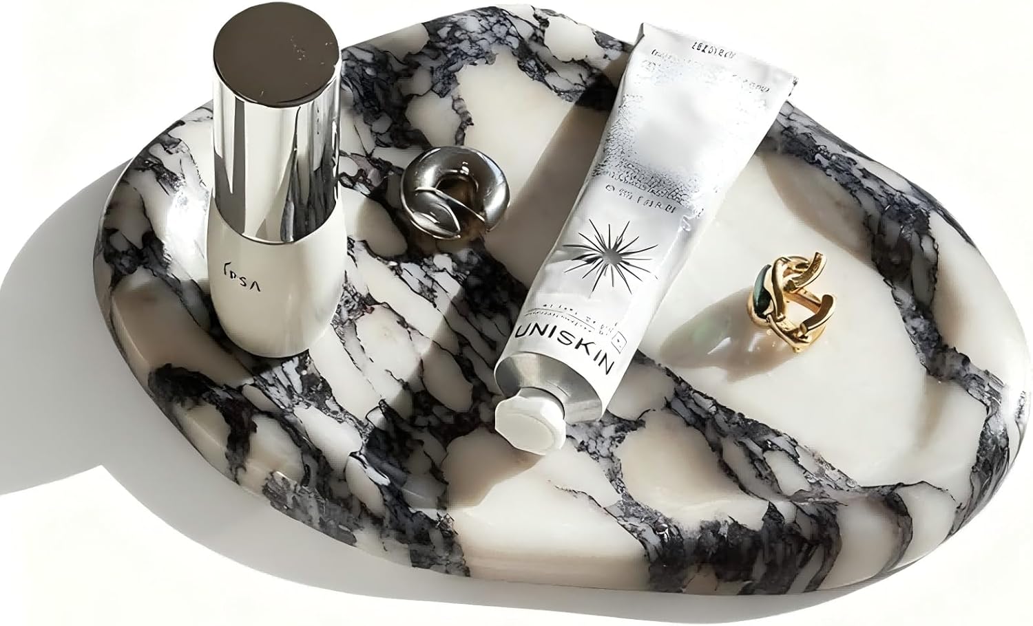 Real Luxurious Natural Marble Vanity Tray Genuine Marble Stone Storage Tray for Home Decor Bathroom/Kitchen/Vanity/Dresser Non-Resin Irregular Shape