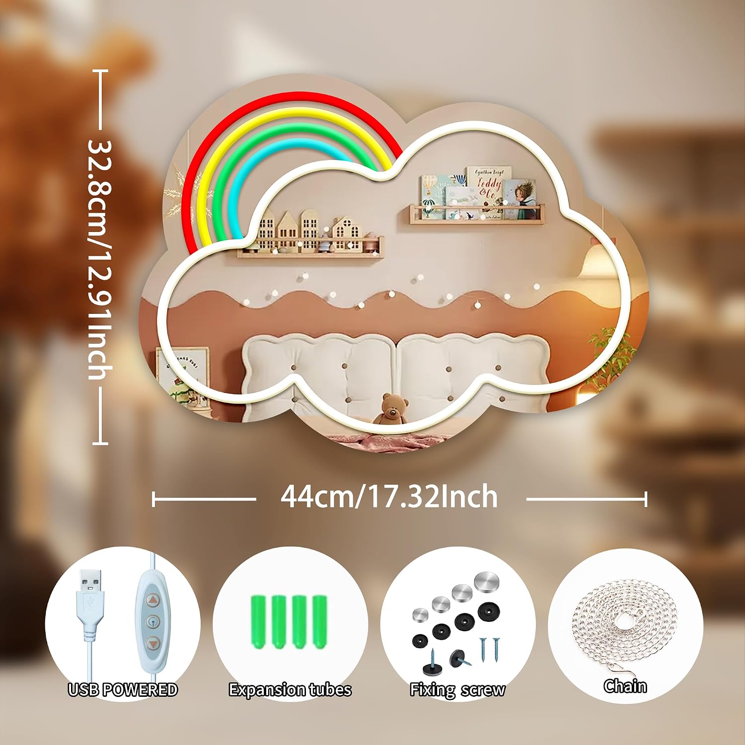 Anime Rainbow Mirror with Light Neon Signs for Locker Room Living Room Girl's Bedroom, Cute Acrylic Mirror with Dimmable for Girl Gifts, Rainbow Wall Mirrors image 3